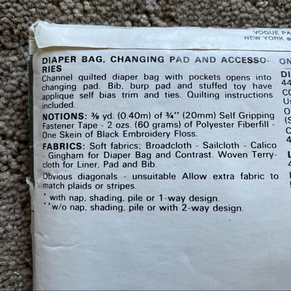 Vintage Vogue Pattern for Diaper Bag and Accessories CUT - Picture 4 of 13